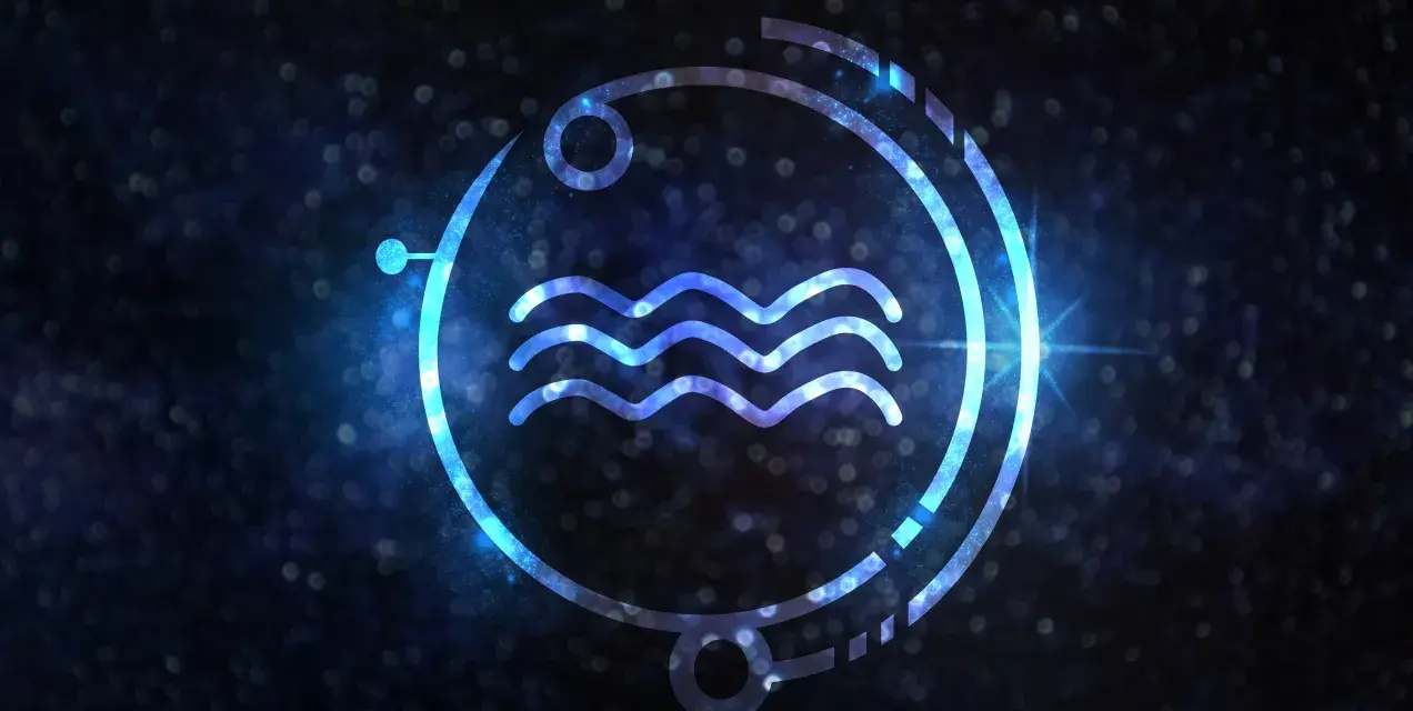 Symbol Wodnika, 29 stycznia znak zodiaku, świeci na tle kosmicznej mgławicy.