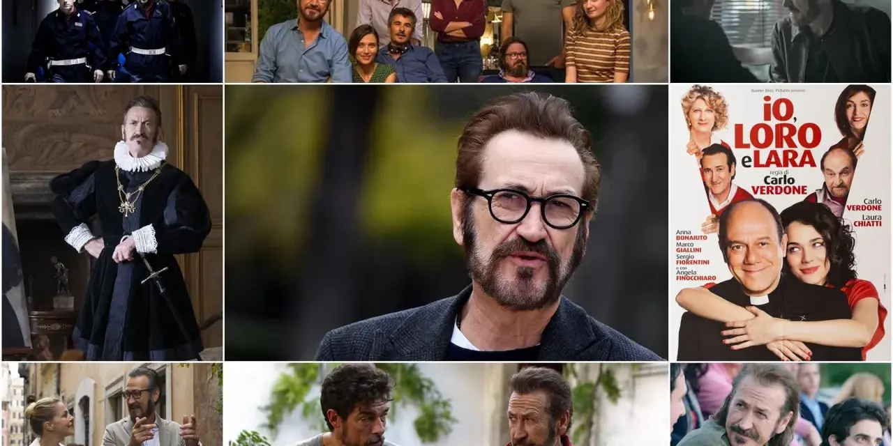 Marco Giallini in diverse scene di film e programmi TV: poliziotto, nobile, protagonista di "Io, loro e Lara".