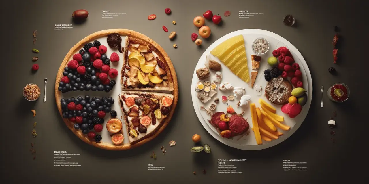 En bild som visar olika livsmedel, som bär, frukt, ost och kött, som representerar vad som är de macronutrienter.