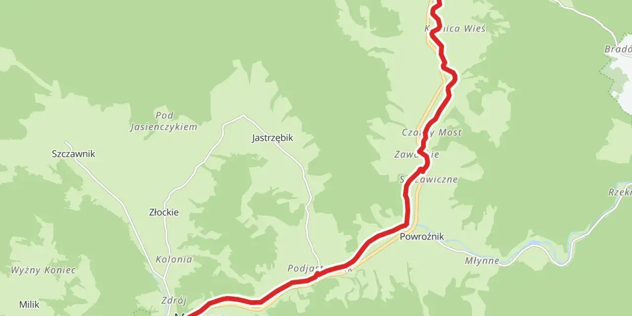 Trasa rowerowa aqua velo wiodąca przez malownicze tereny Popradzkiego Parku Krajobrazowego, od Krynica-Zdrój przez Maszynę.