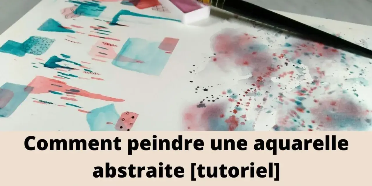 Une peinture abstraite facile à réaliser avec des touches de rose et de bleu. Un pinceau et une palette de couleurs sont visibles.