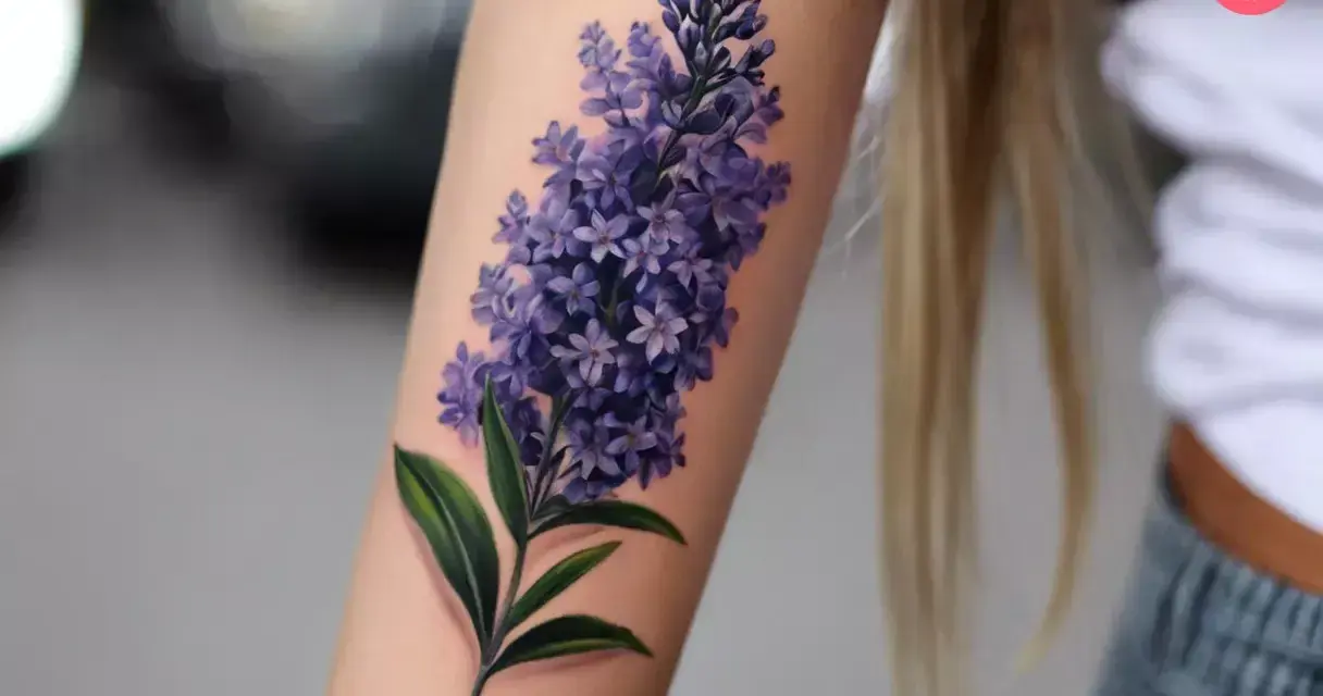 Un tatuaje de lavanda en el brazo, simbolizando serenidad y devoción.