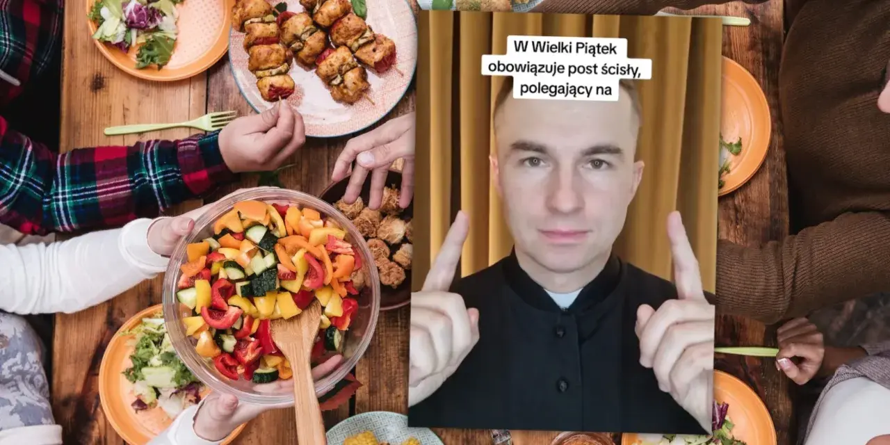 W Wielki Piątek obowiązuje post ścisły. Na stole sałatka, szaszłyki i kukurydza.