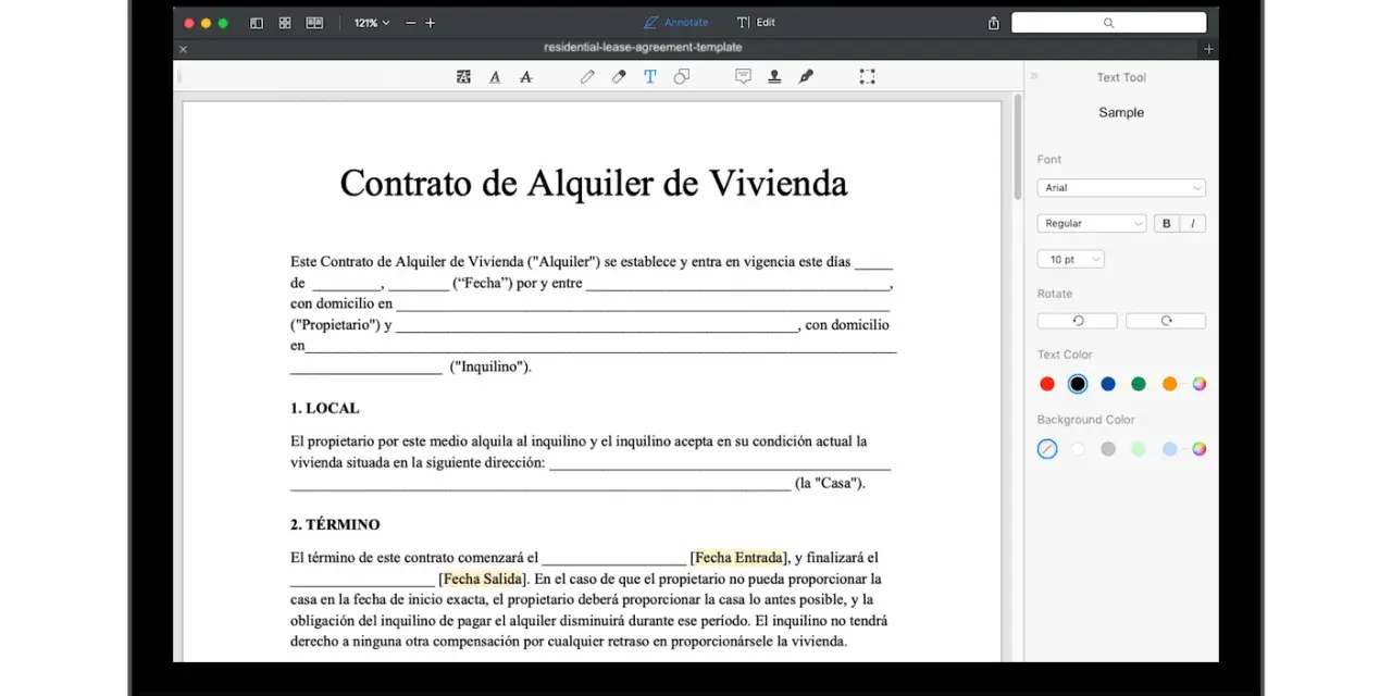 Plantilla contrato de alquiler entre particulares para vivienda. Documento legal con campos para fechas, direcciones y partes involucradas.