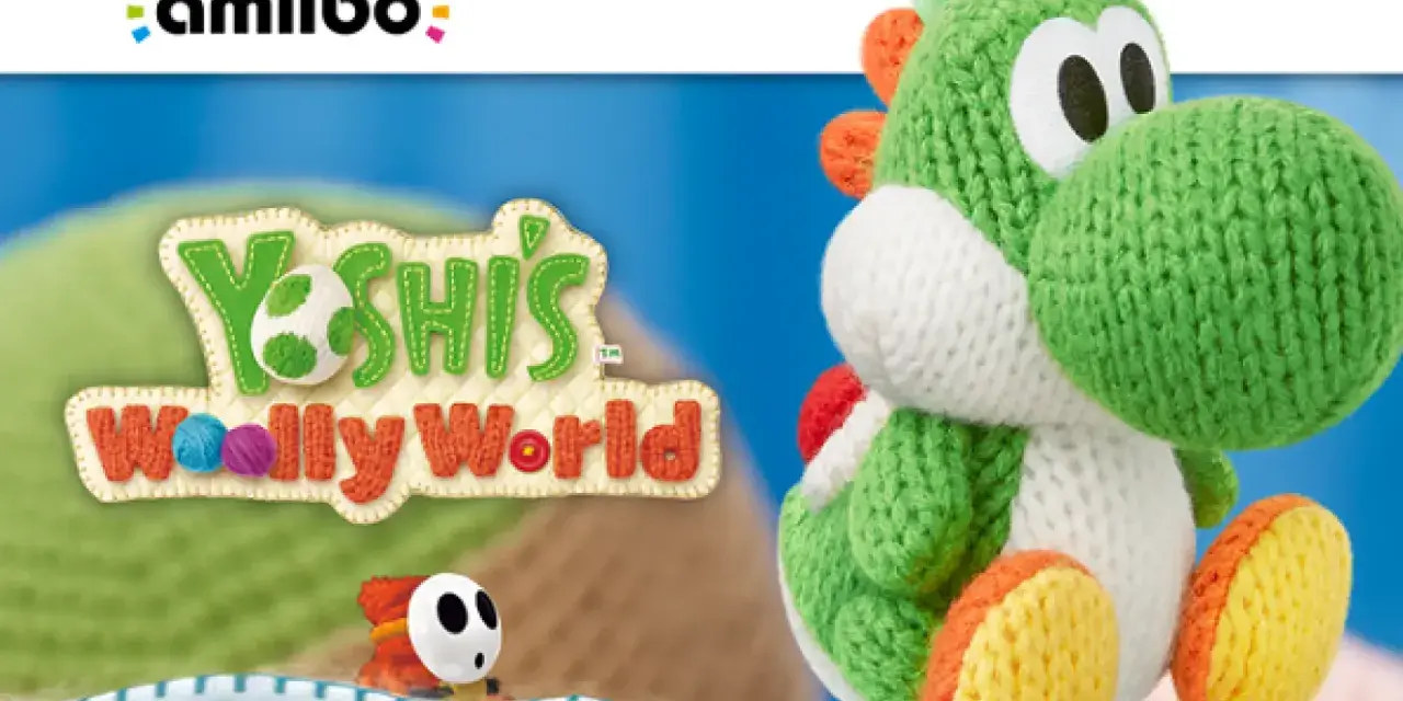 Yoshi de lana, protagonista de Yoshi's Woolly World, posa junto a un Shy Guy. ¡Un amiibo de lana listo para la aventura!