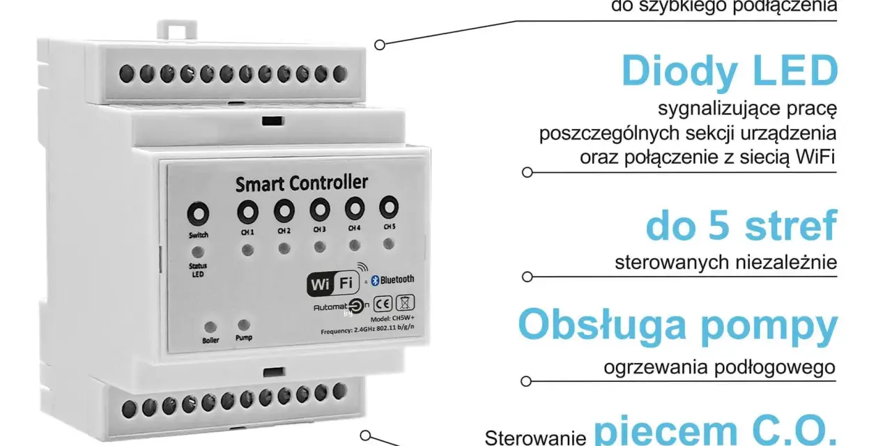 Inteligentne sterowniki do podłogówki z Wi-Fi i Bluetooth, obsługujące do 5 stref, pompę CO i piec.