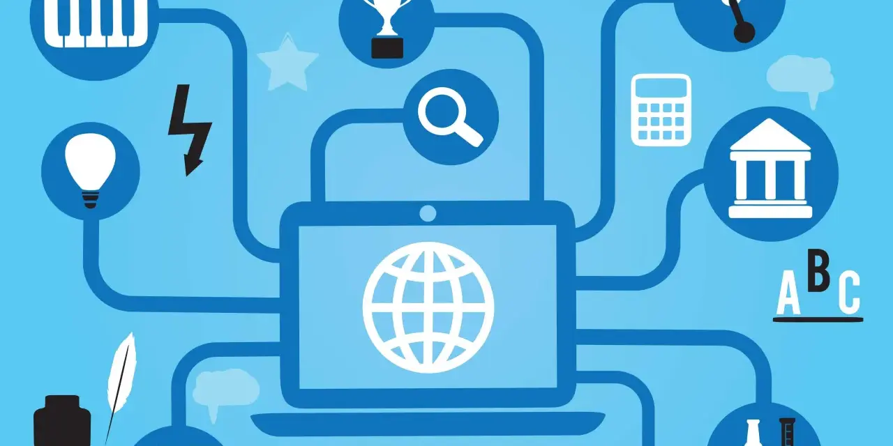 A network of icons representing education, communication, and technology, illustrating IoT visibility.