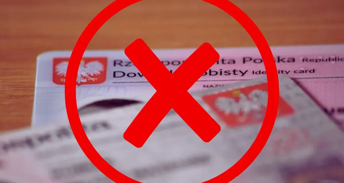 Czerwony znak zakazu na dowodzie osobistym. Dowiedz się, jak zablokować dowód osobisty w razie zgubienia lub kradzieży.