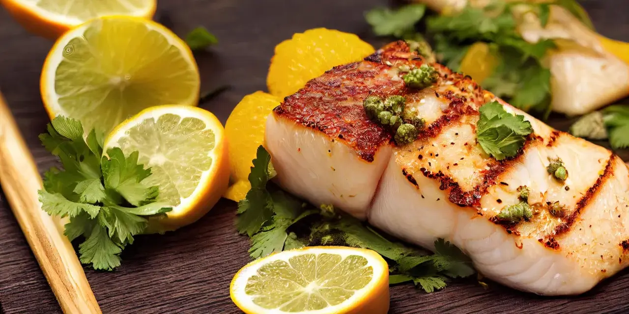 Grillowany halibut z cytryną i ziołami. Czy halibut jest zdrowy? Tak, to pyszne i zdrowe danie.