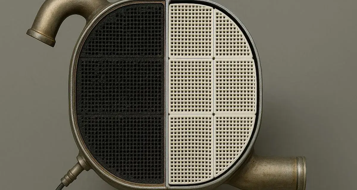 Filtro antiparticolato auto diesel: la parte nera indica accumulo, la bianca rigenerazione. Problemi comuni.