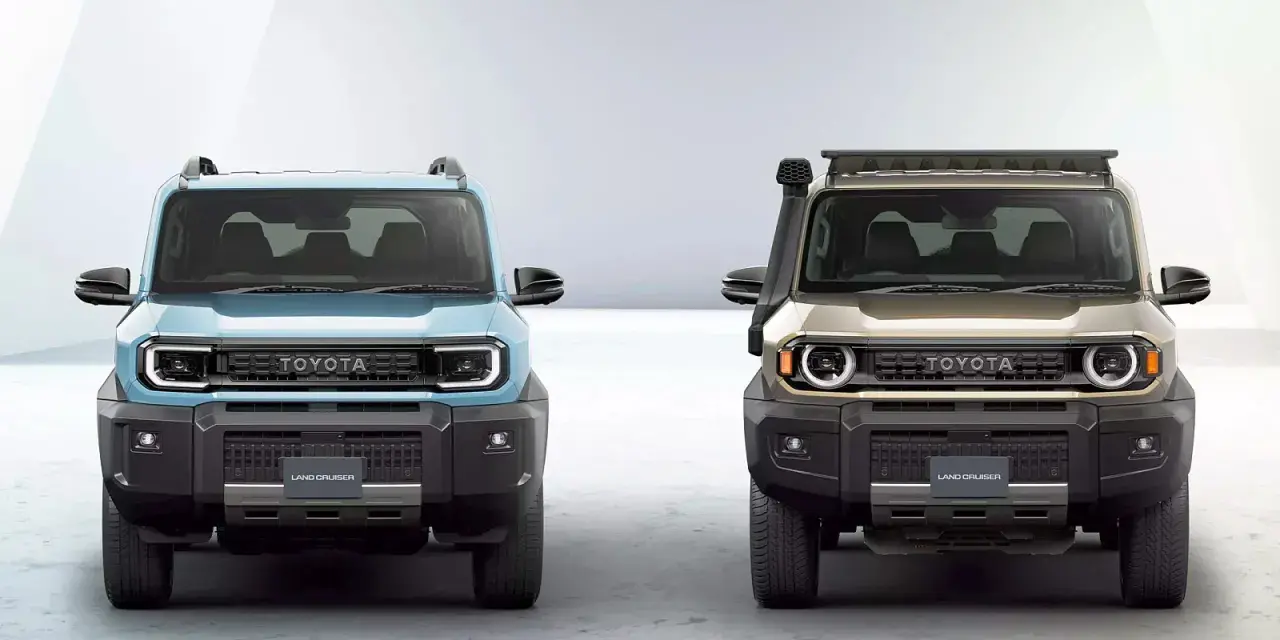 Dwa nowe modele toyoty jeep, jeden błękitny, drugi złoty, prezentują odważny design i gotowość do przygód.