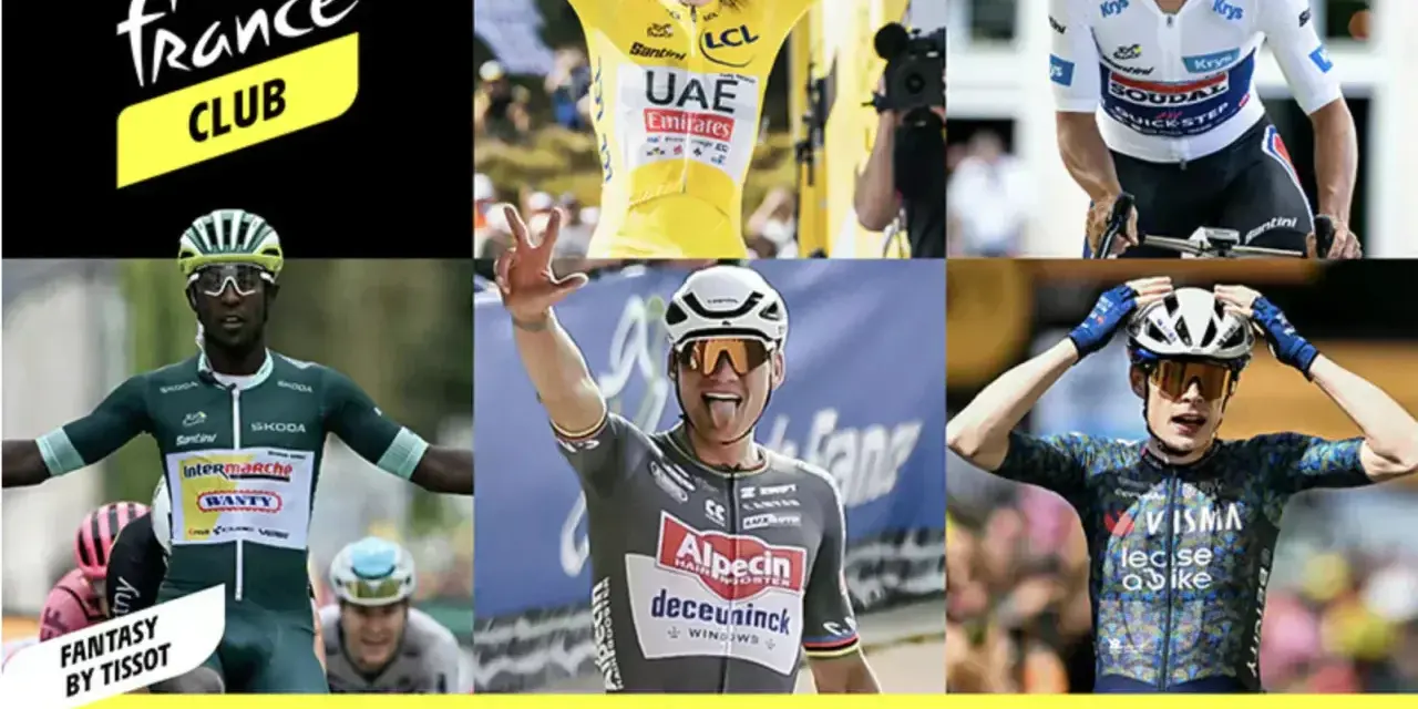 Tour de France Club logo and cyclists in action. Build your fantasy team and win the tour!