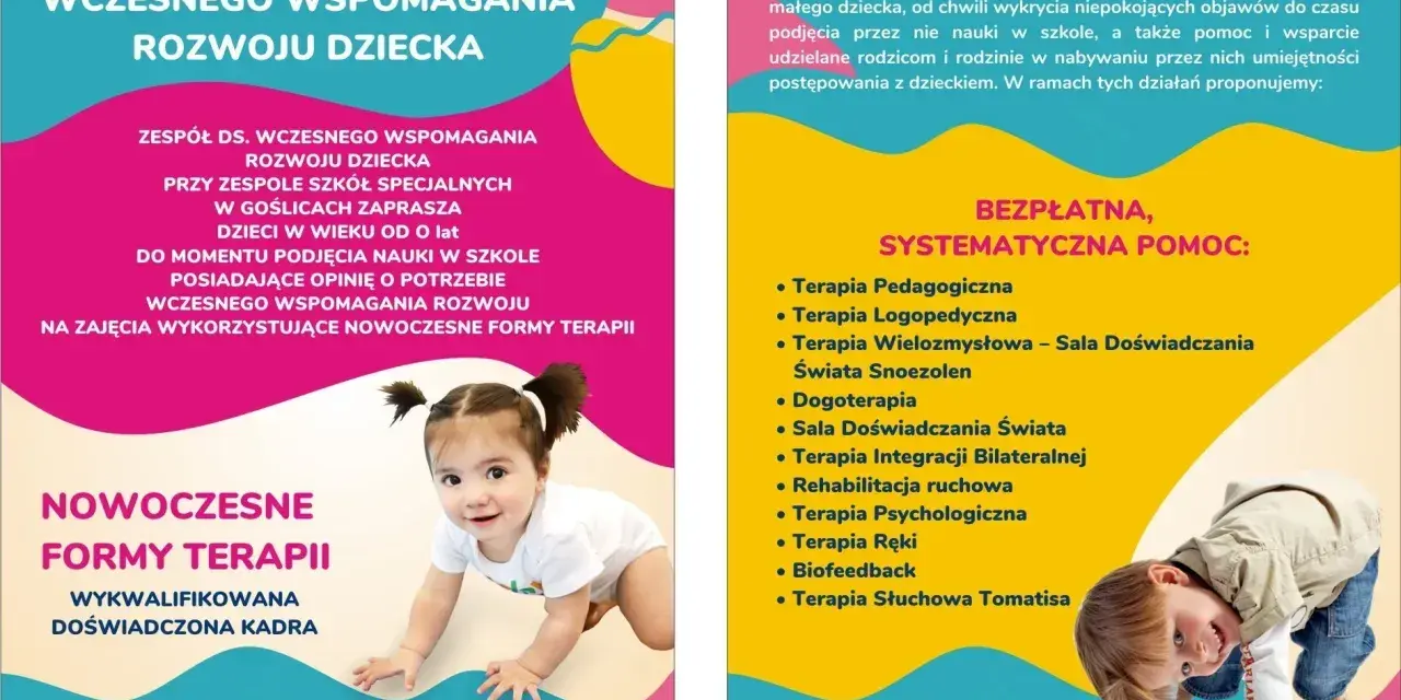 Bezpłatne zajęcia wczesnego wspomagania rozwoju dziecka w Goślicach. Nowoczesne formy terapii dla dzieci od 0 lat.