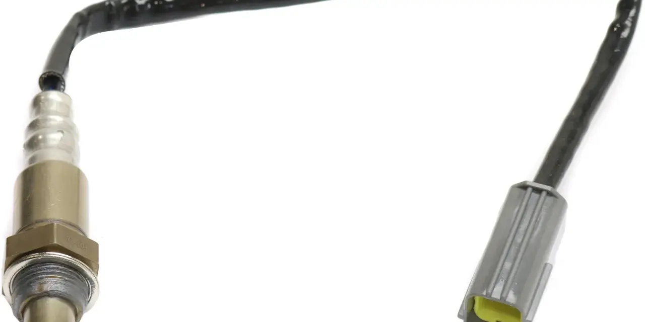 Oxygen sensor, a common culprit for the p0137 code, featuring a metal threaded end and a black wire leading to a gray connector.