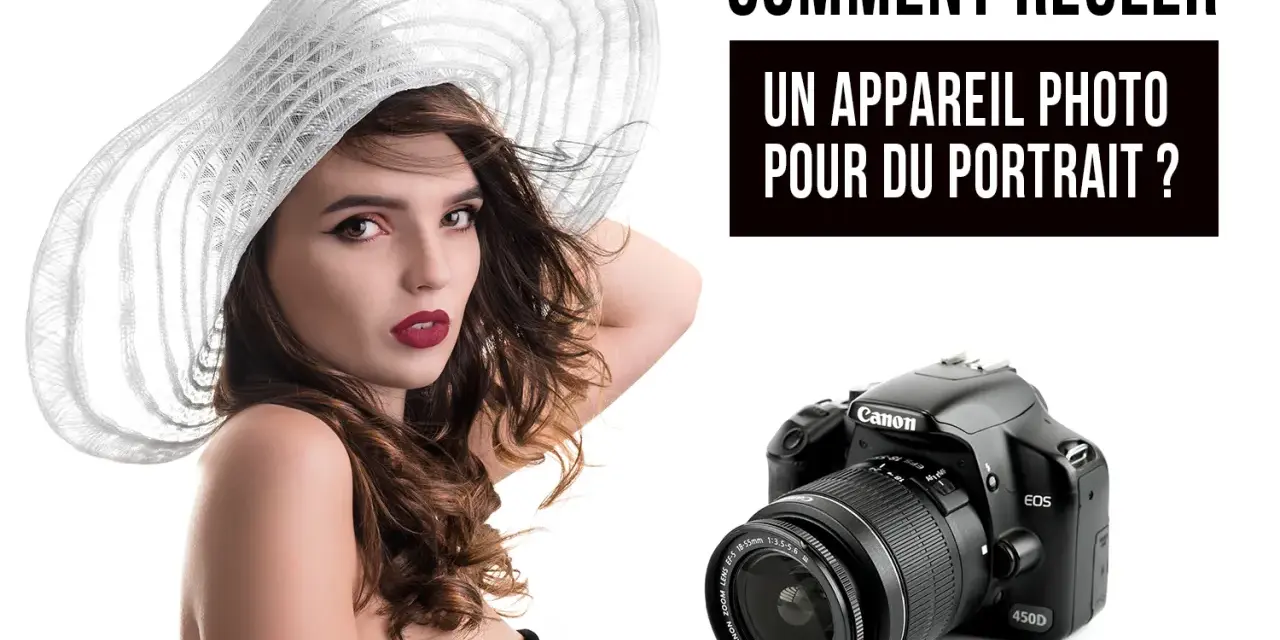 Une femme en grand chapeau blanc, un appareil photo Canon EOS 450D. Comment régler un appareil photo pour du portrait ?