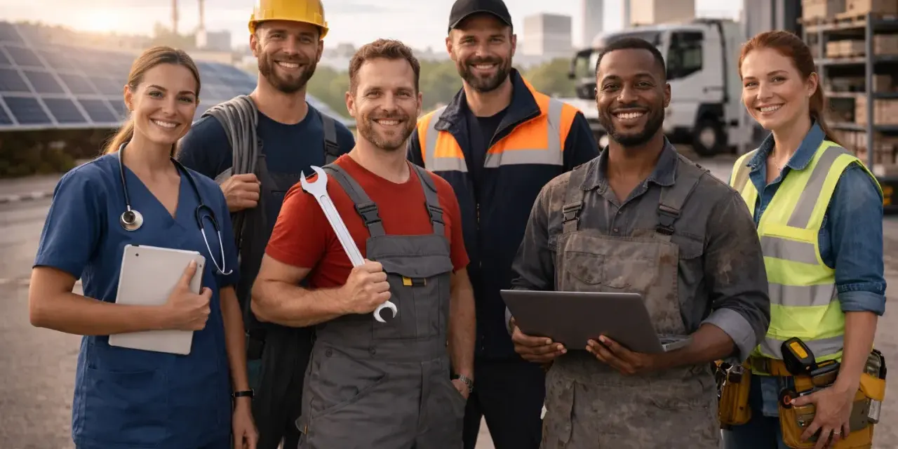Ein Lächeln sagt mehr als tausend Worte: Hier sind Menschen verschiedener Berufe, die zeigen, was ist der beste beruf – die Arbeit, die man liebt.