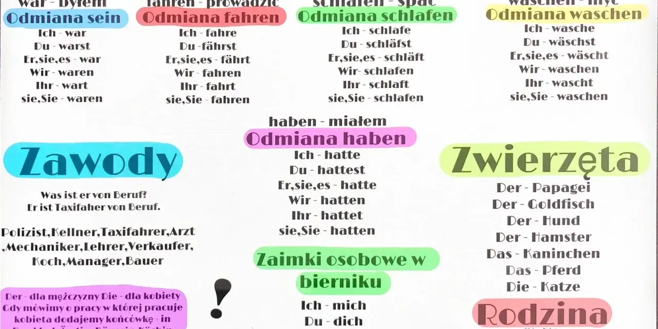 Odmiana sein, fahren, schlafen, haben i waschen. Leksykon niemiecko-polski z odmianą czasowników i słownictwem.