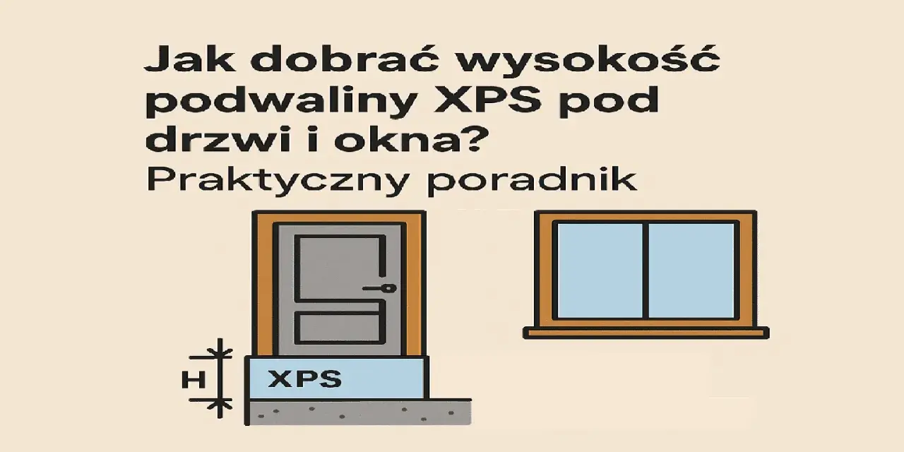 Ilustracja drzwi i okna z podwaliną XPS, z zaznaczoną wysokością H.
