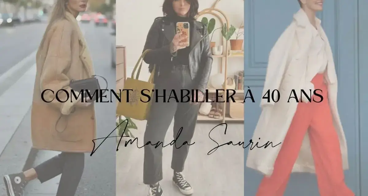 Trois femmes montrent des looks tendance pour un style femme 40 ans : manteau en peau de mouton, perfecto et pantalon large.