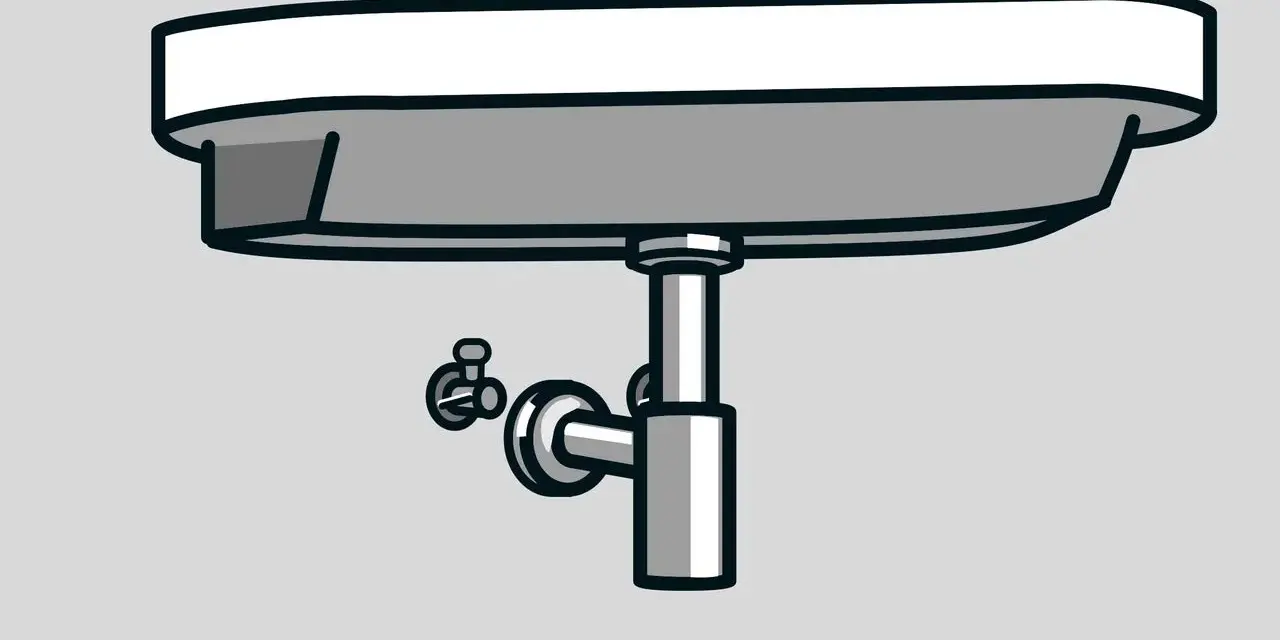 Illustration visar hur man monterar handfat med synlig vattenlås och avloppsrör.