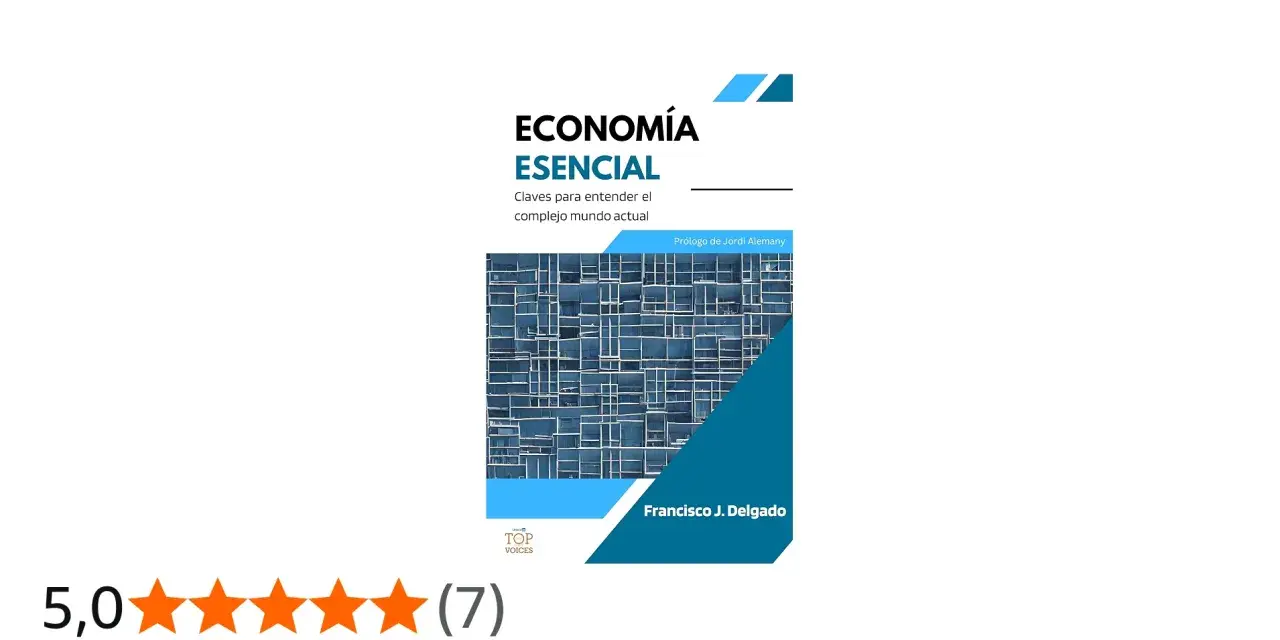 Libro "Economía Esencial" de Francisco J. Delgado, con una reseña de 5 estrellas. Explica la definición de actividad económica.