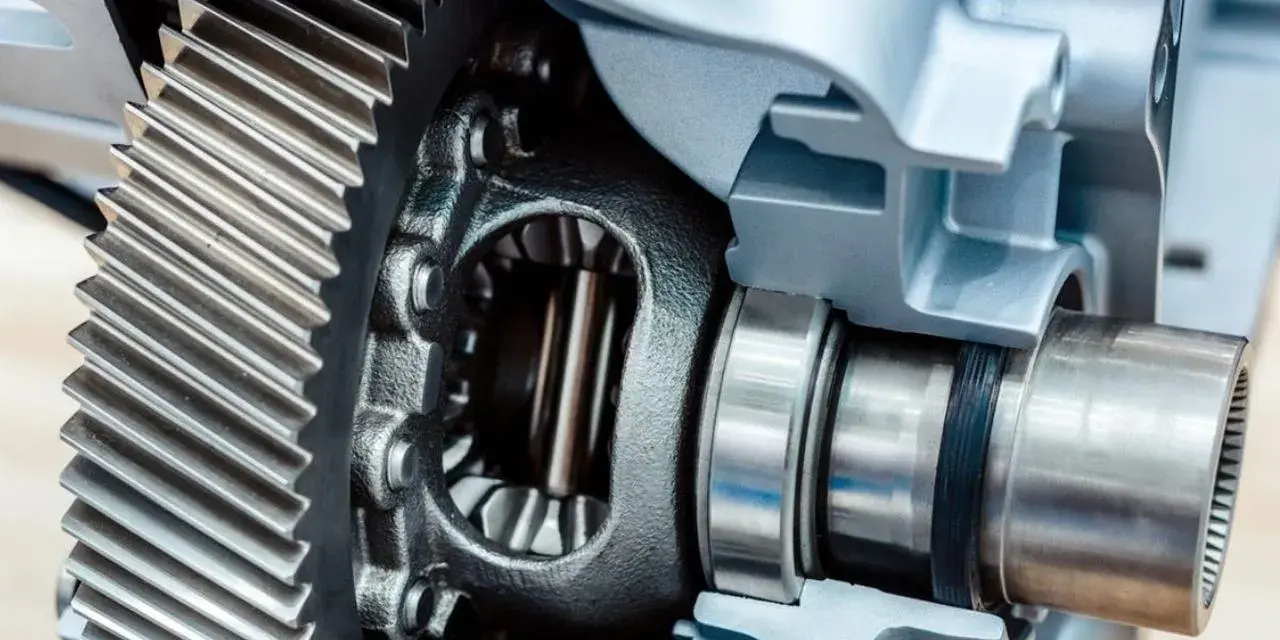 Sezione di un differenziale con ingranaggi metallici e cuscinetti.