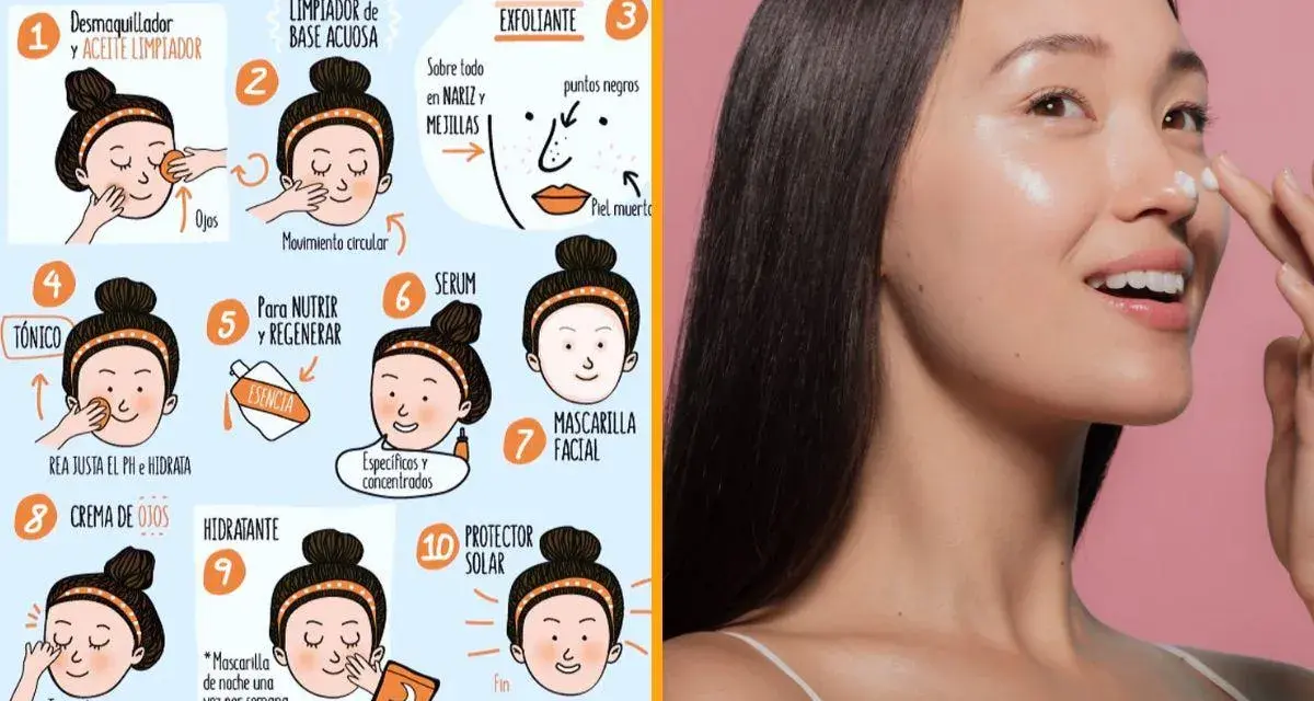 Una mujer aplica crema como parte de su rutina coreana de 10 pasos para el cuidado facial, que incluye limpieza, exfoliación, sérum e hidratación.