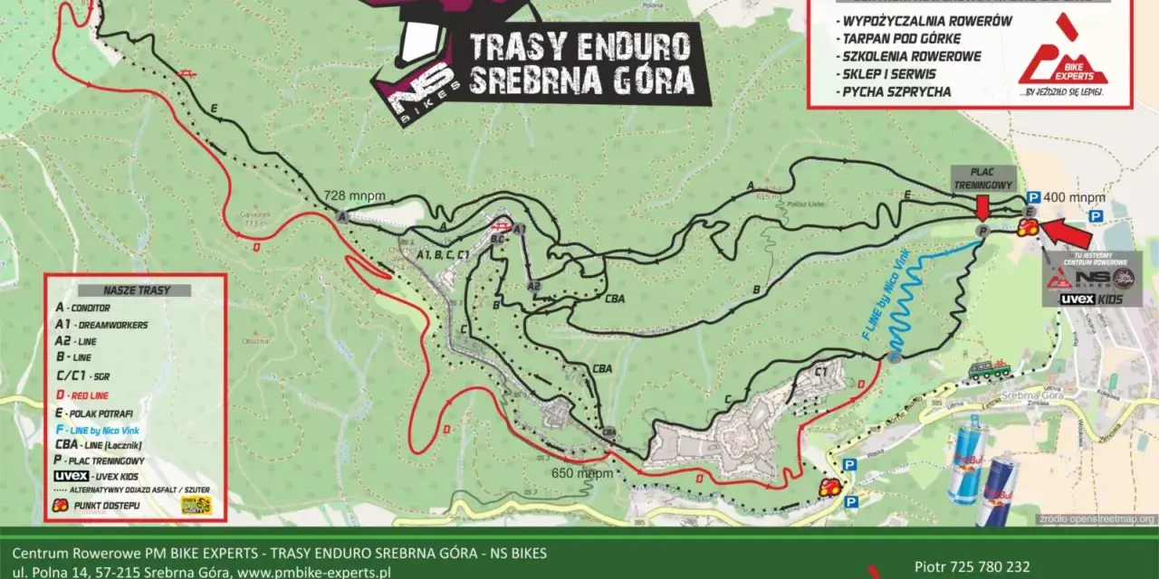 Mapa tras enduro Srebrna Góra z zaznaczonym single track glacensis.