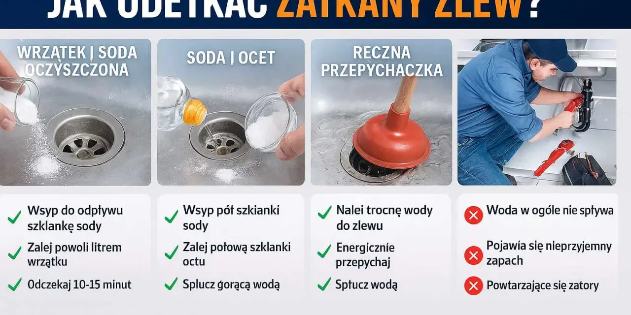 Zatkany zlew? Odetkaj sodą i octem! Poradnik krok po kroku
