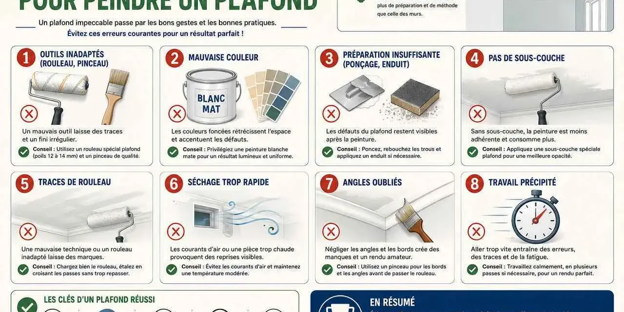 Le séchage trop rapide d'une peinture de plafond peut causer des reprises visibles. Évitez les courants d'air et maintenez une température modérée pour un résultat impeccable.