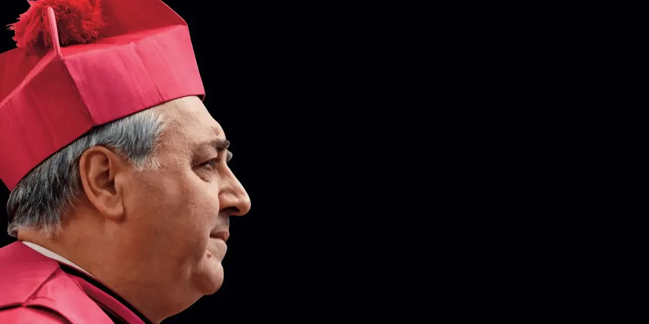 Portret mężczyzny w czerwonej birecie i szacie, przypominającej strój nuncjusza apostolskiego.