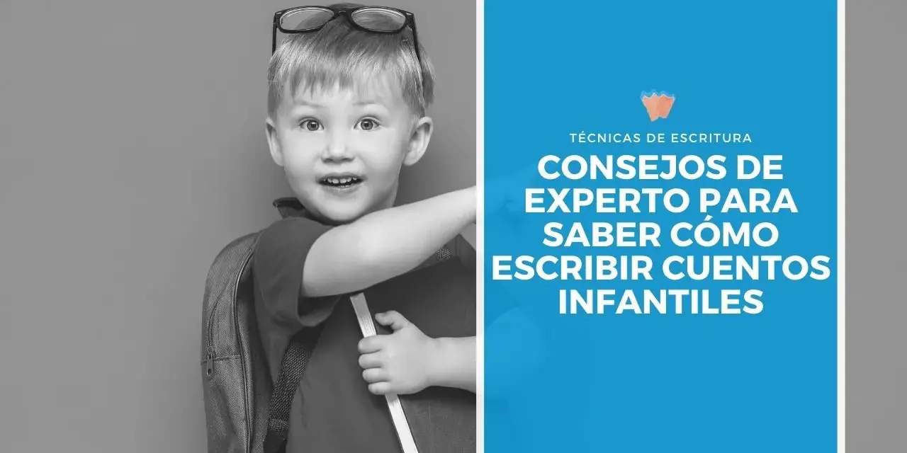 Niño con mochila y gafas, listo para aprender cómo escribir un cuento infantil.