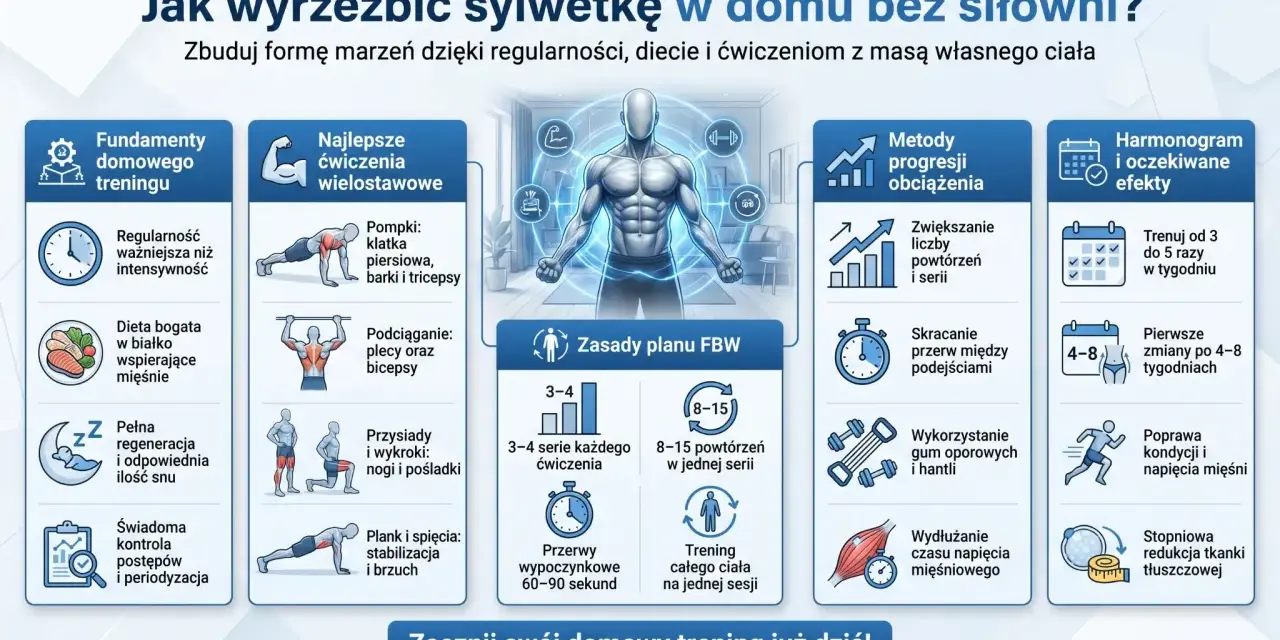 Jak wyrzeźbić sylwetkę kobiecą w domu? Plan FBW, dieta i regeneracja to klucz do wymarzonej formy. Zacznij trening już dziś!