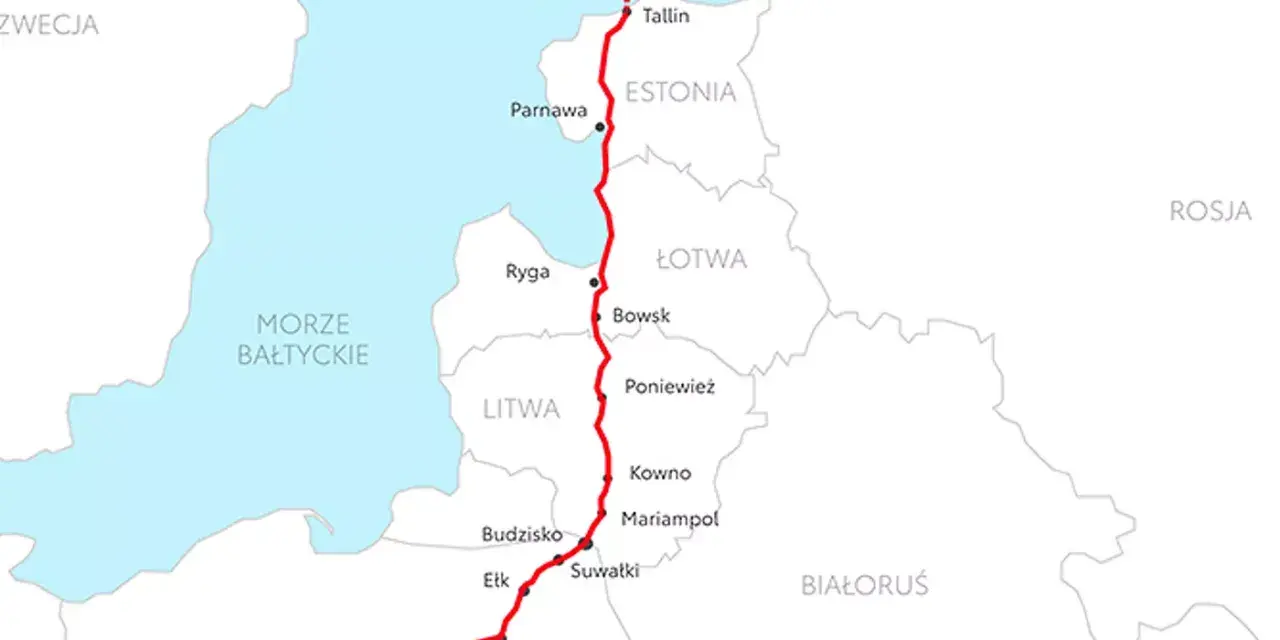 Trasa z Warszawy przez Litwę, Łotwę do Estonii i Finlandii. Mapa pokazuje miasta i drogi, przydatna do planowania podróży i opłat drogowych Litwa Łotwa Estonia.
