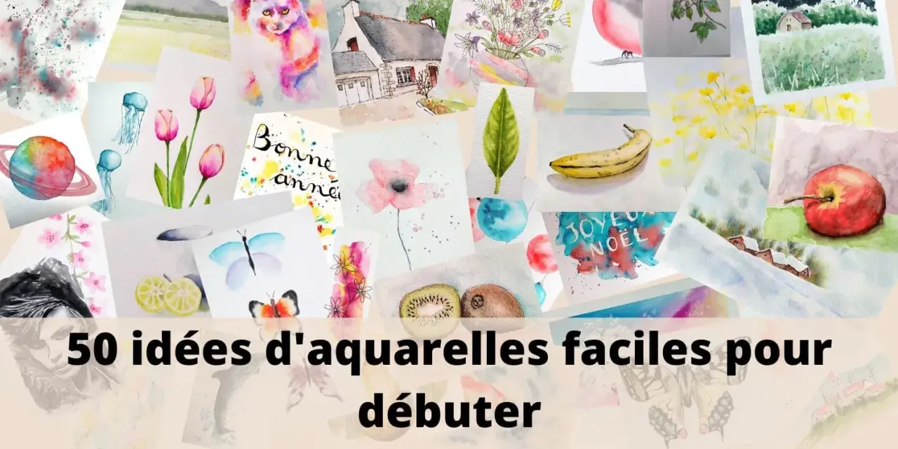 Collage d'aquarelles colorées : chat, fleurs, fruits, paysages. Une belle idée dessin sur fond noir facile pour débuter.
