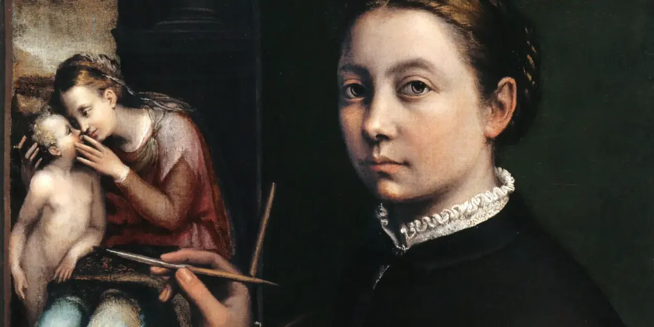 Portret Sofonisby Anguissola, malującej obraz z Madonną i Dzieciątkiem.
