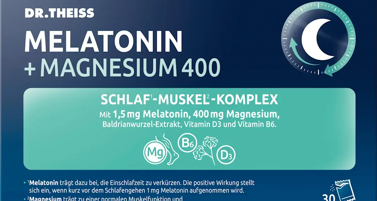 Dr. Theiss Melatonin + Magnesium 400: Schlaf-Muskel-Komplex mit 400mg Magnesium für erholsamen Schlaf. 30 Sachets.
