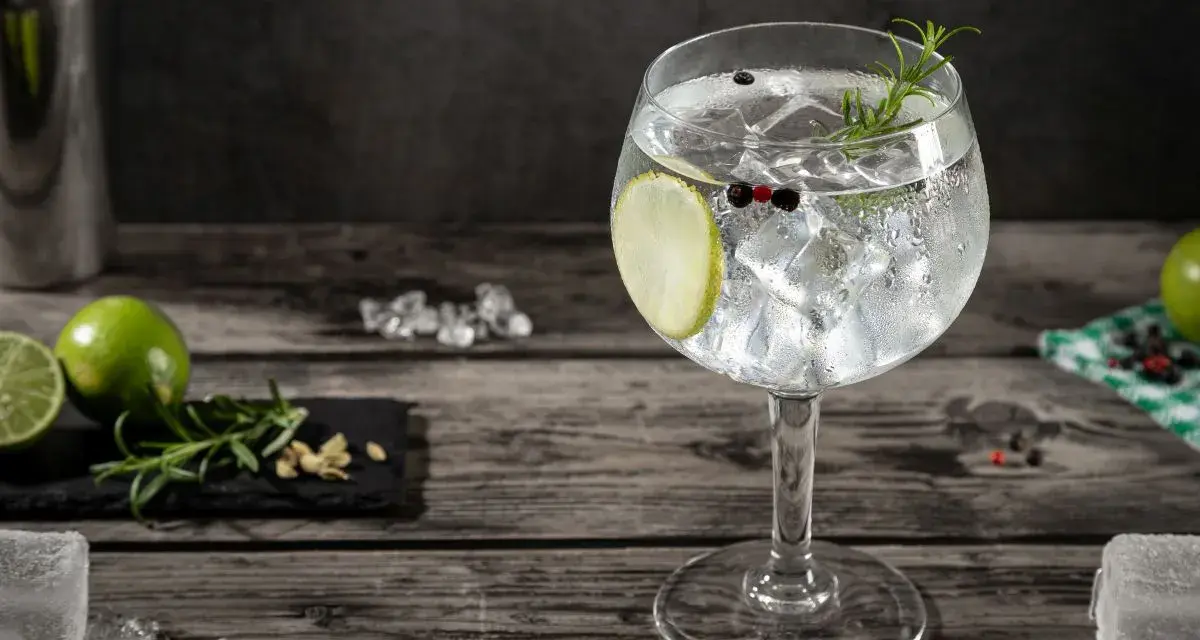 Orzeźwiający gin z tonikiem, udekorowany plasterkiem limonki, gałązką rozmarynu i ziarnami pieprzu. Idealny na letnie wieczory.