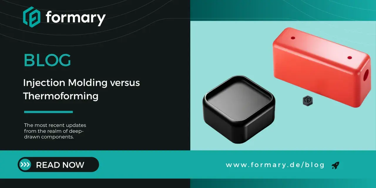 Molded plastic parts: a black square and a red rectangular prism, showcasing different manufacturing techniques.