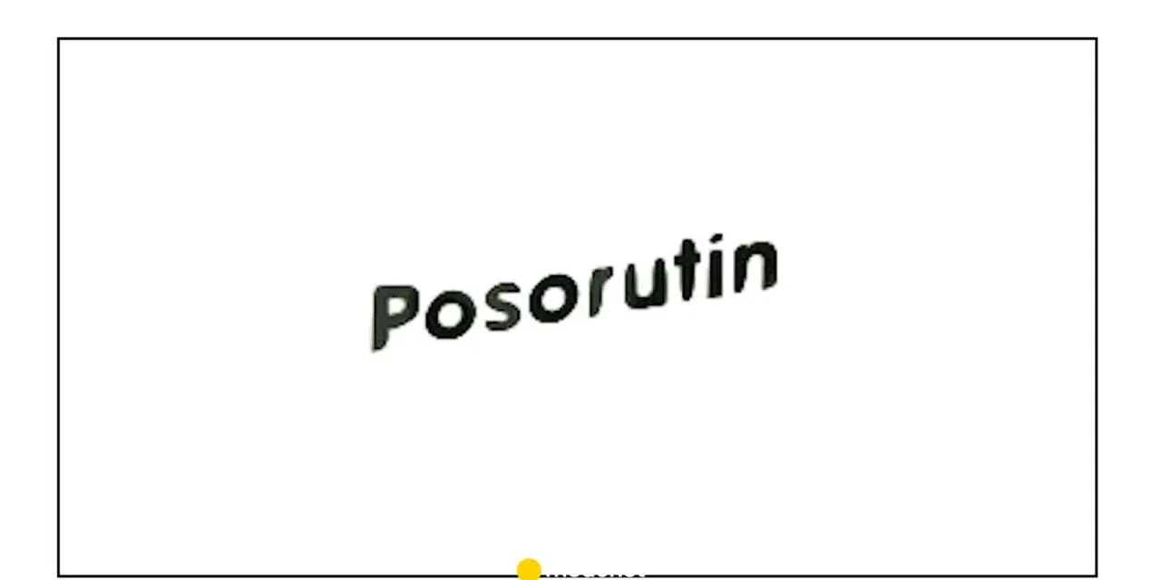 Napis "Posorutin" na białym tle. Pod napisem linia z kropką.