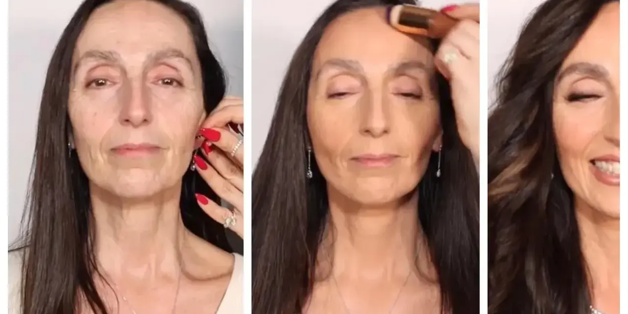 Kobieta z makijażem i bez. Od naturalnego wyglądu do pełnego blasku, pokazując transformację "make up no make up".