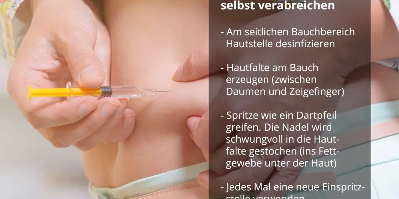 Eine Person verabreicht sich selbst eine Thrombose-Spritze in den Bauch. Die Kosten für die Spritze sind hier nicht ersichtlich.