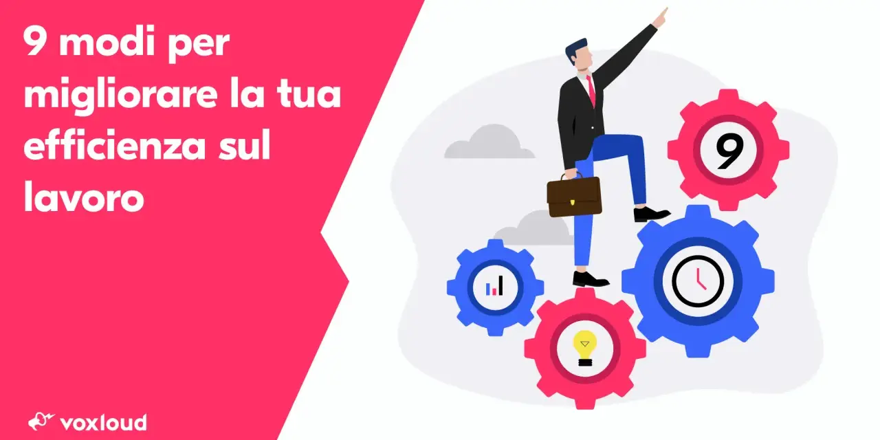 Uomo d'affari sale su ingranaggi, simbolo di un percorso efficiente ed efficace verso il successo lavorativo.