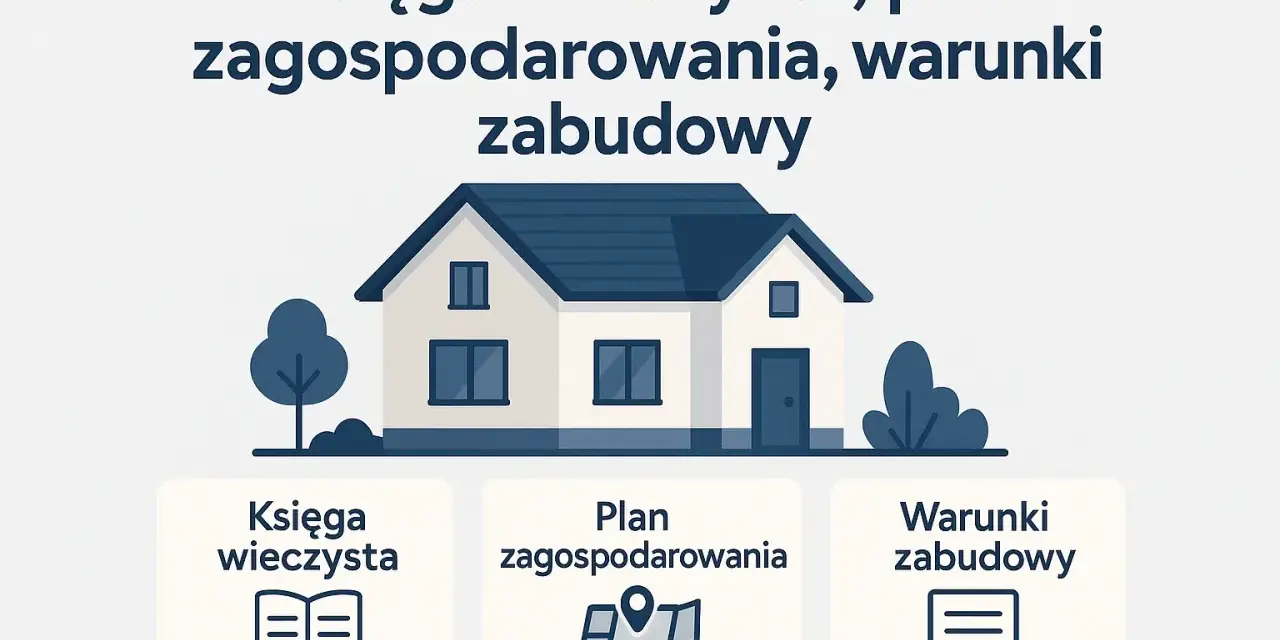 Dom, księga wieczysta, plan zagospodarowania i warunki zabudowy – kluczowe elementy dla terenu zabudowanego.