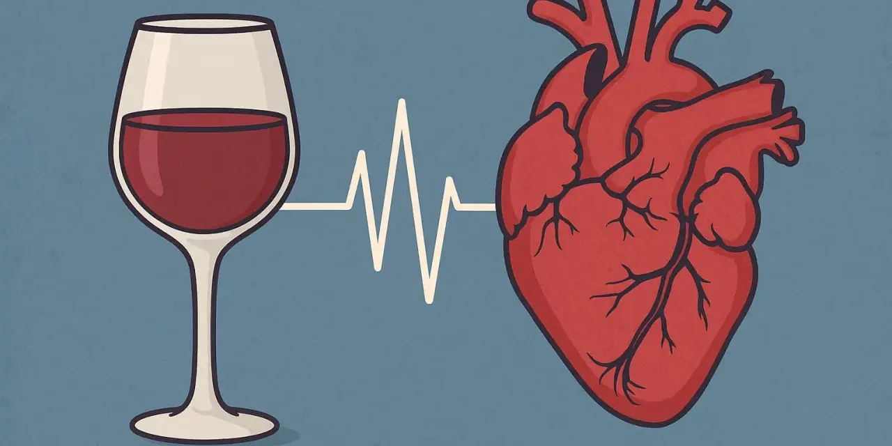 Kieliszek czerwonego wina połączony linią EKG z sercem.