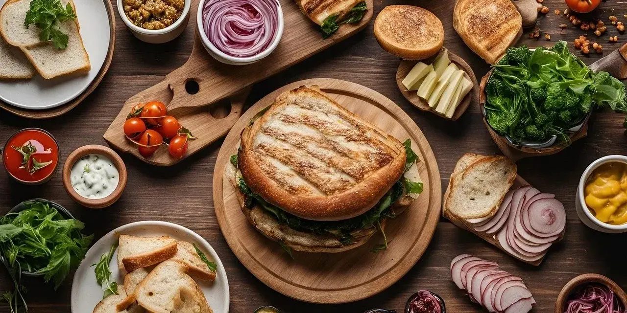 Unikaj objawów niedopasowania menu do gości! Oto jak uwzględnić diety vege i keto: grillowane kanapki, świeże warzywa, sosy i pieczywo.