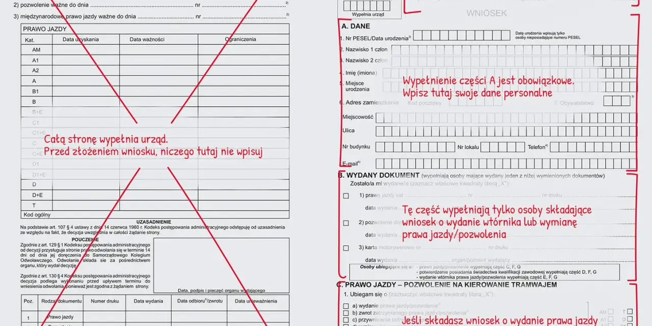 Wniosek o wymianę prawa jazdy bezterminowego. Wypełnij dane osobowe i zaznacz odpowiednią kategorię pojazdu.