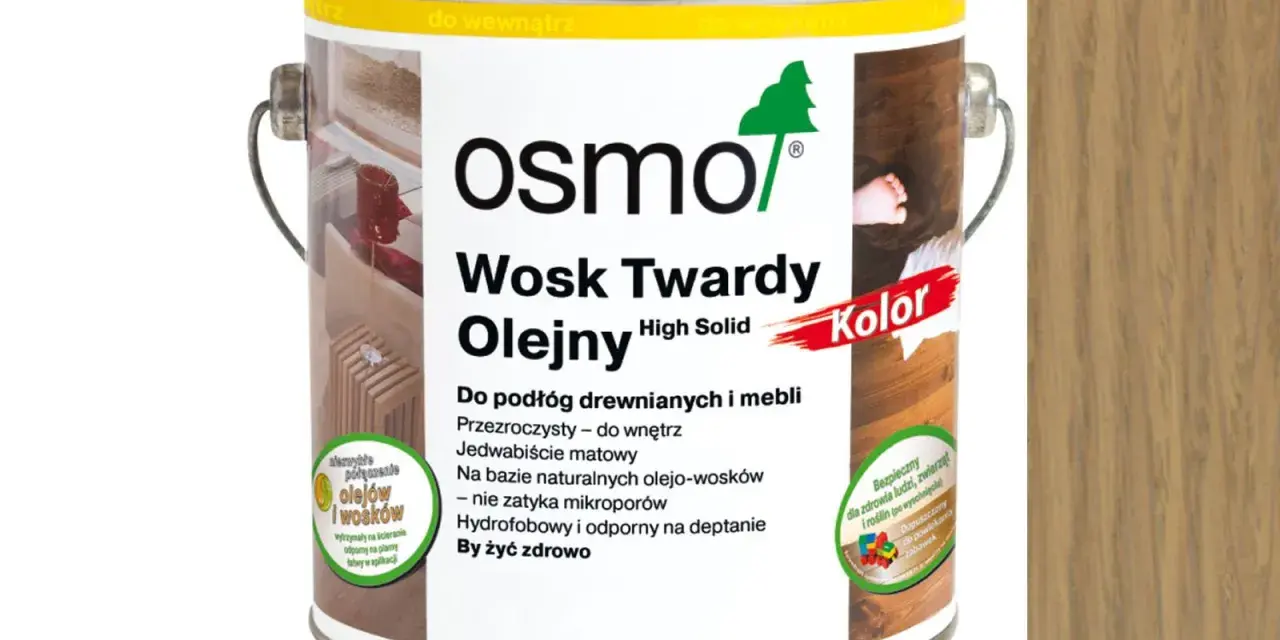Puszka z produktem Osmo Wosk Twardy Olejny, który jest naturalnym olejowoskiem do podłóg i mebli.