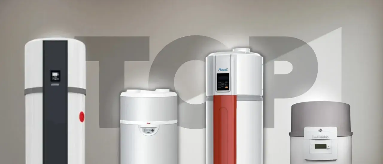 Quatre ballons thermodynamiques modernes, certains avec des accents rouges ou gris, se dressent devant le mot "TOP" stylisé.