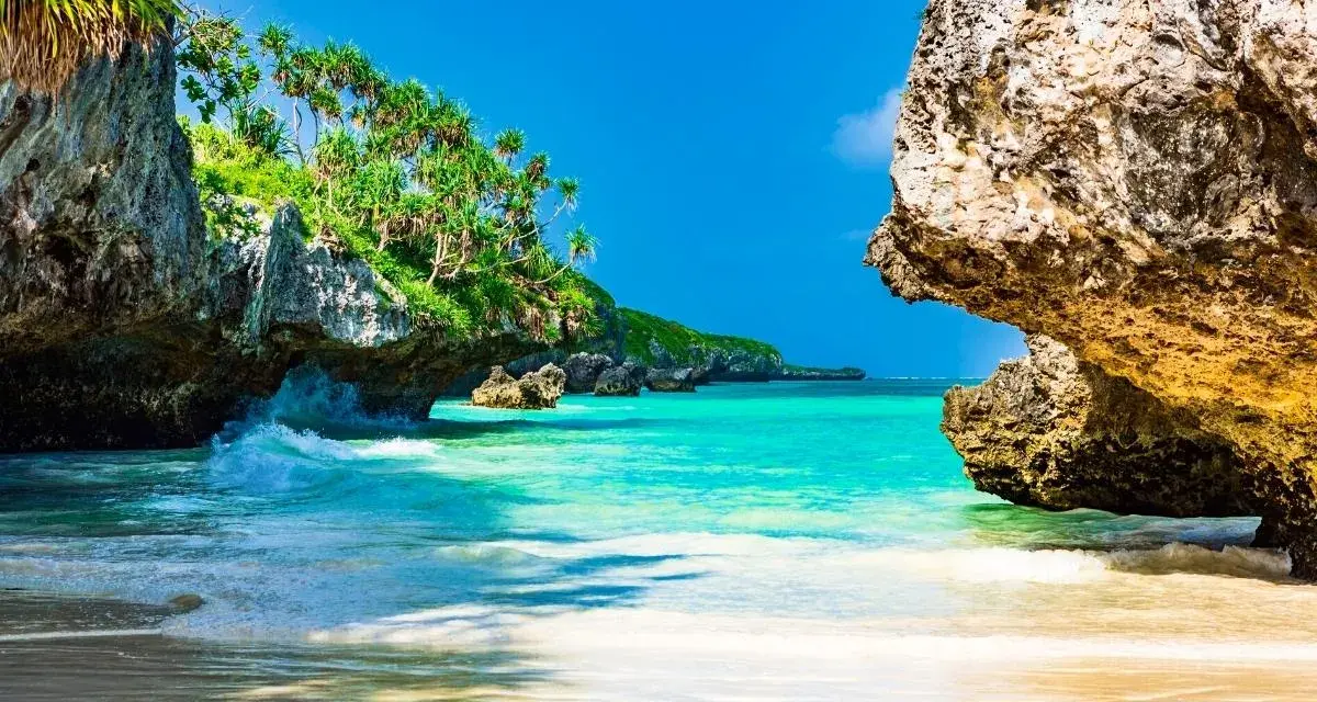 Rajska plaża z turkusową wodą i bujną zielenią. Idealne miejsce na wymarzone zanzibar wakacje.